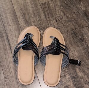 torrid Black Strappy Toe-Loop Slide Sandals